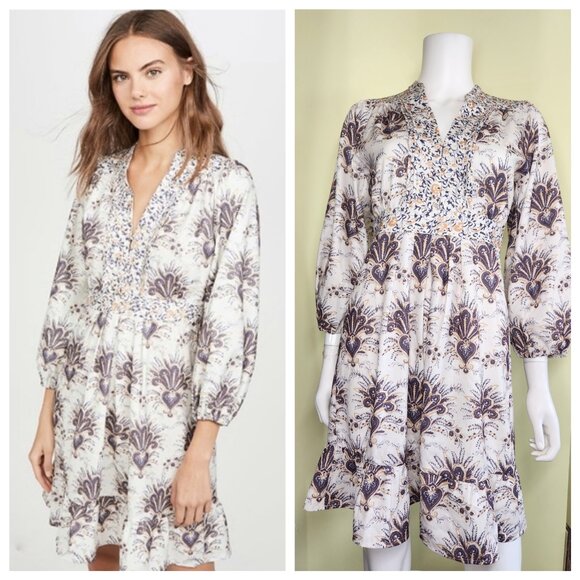 OPT x Emily Luciano Mila Paisley Pleated Dress Size  S Long Sleeve Romantic Boho - Picture 1 of 13